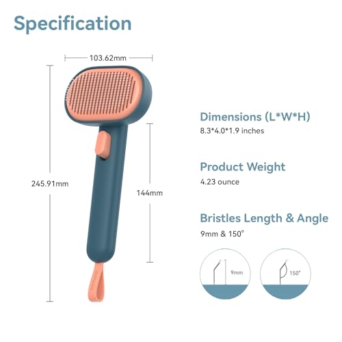 Aumuca Skin Friendly Self-Cleaning Slicker Brush for Dogs & Cats, Gentle Pet Grooming Tool for Shedding & Deshedding, Efficient Hair Remover for Long & Short Haired Pets | Self Cleaning Pet Brush for Long or Semi-Short Haired Cats, Removing Loose Fur & Ta