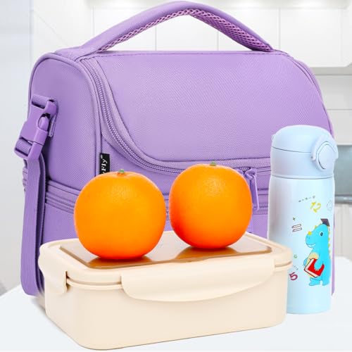 FlowFly Double Decker Cooler Insulated Lunch Bag Large Tote for Boys, Girls, Men, Women, with Adjustable Strap,Purple - color: Purple