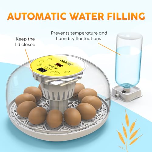 Okkobi M12 Egg Incubator with Automatic Turner and Humidity Control - 12/24 Eggs, 360° View, Easy to Use and Clean - Incubadora de Huevos de Gallina - Incubators for Hatching - White & Yellow - color: Yellow