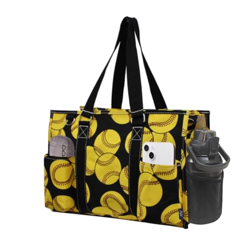 NGIL Utility Water Resistant Tote Bag | Work Tote for Women, Nurse Bag, Teacher's Choice Purse, Gym Bag, Everyday Organizer Top Zipper Closure - color: Softball-black