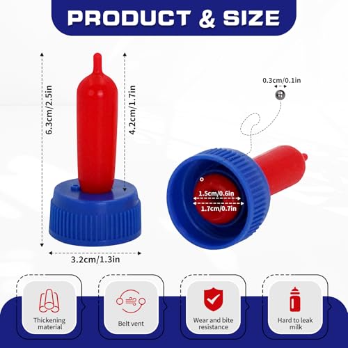 20 Pack Goat Nipples Soft Rubber Animal Milk Feeding Nipple | with Flutter Valve & Vent Leak-Proof Slow Flow Reusable Teat for Lambs Goat Sheep Pup Foal Calf Piglet, Screw On Soda Bottle - color: blue