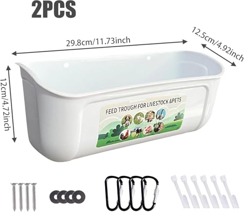 2 Pack Chicken Duck Dog Feeder, Poultry Feeders and Waterers, Hanging Goat Feeder, Livestock Feeding Container, Feed Trough and Waterer Bucket with Clips (White) - color: White