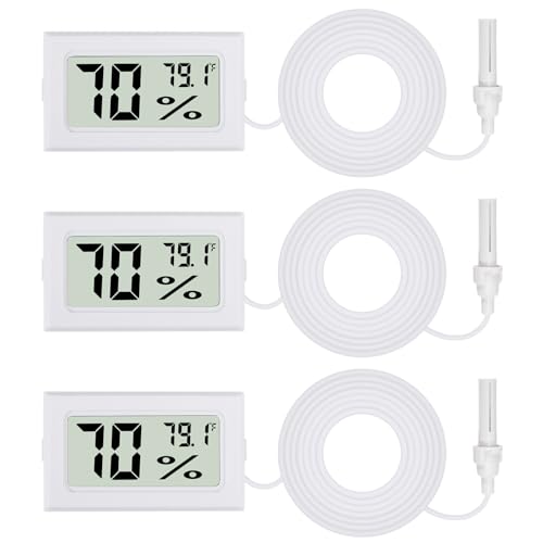 3Pcs Fahrenheit Thermometer Hygrometer Mini Digital with Probe Electronic Temperature Humidity Gauge Meters Indoor LCD Display for Humidors,Greenhouse,Garden,Incubator Reptile Terrarium