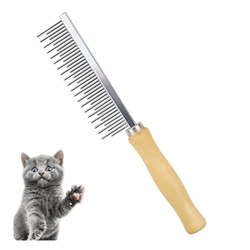 Dog Cat Grooming Comb with Wooden Handle Stainless Steel Teeth, Pet Grooming Supplies Accessories for Hairy Pets (Dual Teeth) - color: Dual Teeth