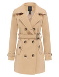 wantdo Women's Double Breasted Pea Coat Winter Mid-Long Trench Coat | Lapel Collar Jacket,Outwear,Windproof Dress Coat,for Fall Spring,Casual Daily Wear,Adjustable Belt - color: Khaki, size: Medium