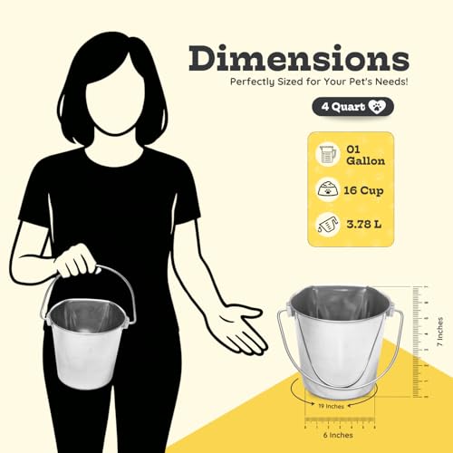 Flat Side Stainless Steel Bucket 4 Quart Hanging Feeding Pail for XL Dogs Cats Goats Sheep, Fits Kennel Cage Compatible, Heavy Duty Food and Water Feeder, 1 Gallon Silver Buckets 2 Pack - size: 4 Quart (Pack of 2)