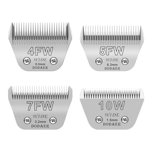 4 Pack Dog Grooming Blades-Compatible with Most Andis,Oster A5,Wahl km10 Clippers | Size 10W+7FW+5FW+4FW Dog Grooming Wide Blade,Cutting length 1/16 In -3/8 In（1.5mm-9.5mm） - size: 10W+7FW+5FW+4FW(1.5-9.5mm)