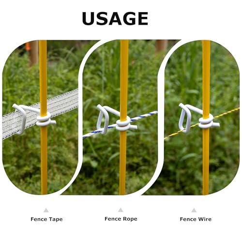 45.3 in Electric Fence Posts, Fiberglass Fence Posts with Adjustable 4 Pigtail insulators Hold Poly Wire Rope and 40mm Tape, for Temporary Electric Fencing, Farm Livestock, Garden-50pcs