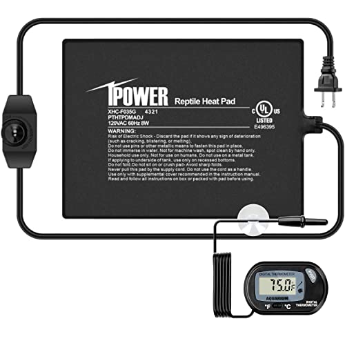 iPower 6 by 8-Inch Reptile Heat Mat with Temperature Adjustable Controller Knob, LCD Digital Aquarium Thermometer, Under Tank Warmer Terrarium Heat Pad for Reptiles and Amphibians - size: 6 X 8 Inch, style: Pad with Adjust Knob+ Thermometer