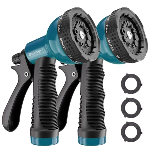 Besiter Garden Hose Nozzle Sprayer: 2 Pack 10 Watering Patterns Spray Nozzles Heavy Duty Hose Head Hose Attachment Bule - color: Blue Blue