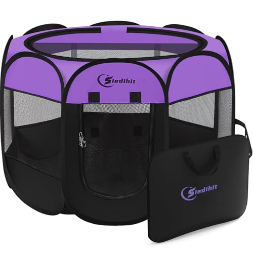 Siedihit Dog Cat Playpen, Puppy Pet Playpen, Small Dogs Tent Crates Cage | Indoor/Outdoor, Portable Pop Up Dog Kennel Playpen with Carrying Case for Dogs/Cats/Rabbits,Purple - color: Purple