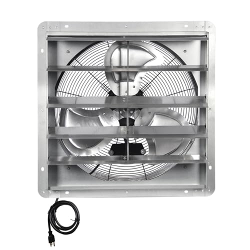 KEN BROWN 20 Inch Exhaust Fan with Power Cord, Automatic Shutter, 3500CFM, Aluminum Cooling Ventilation Fan, High Speed Wall Mounted Attic Fan for Garage, Greenhouse, Shop, Shed - size: 20 Inch