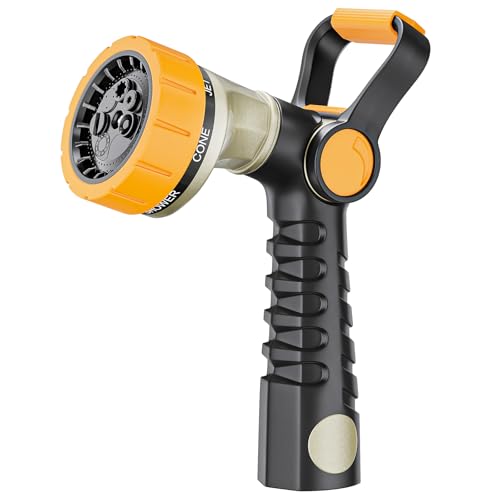 FANHAO Fireman Style Garden Hose Nozzle, Heavy Duty Metal Water Hose Nozzle | Thumb Control & Large Lever Control, 7 Adjustable Spray Patterns High Pressure Sprayer for Watering Plant, Car & Pet Washing