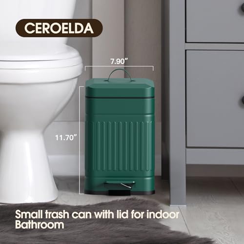 CEROELDA Small Trash Can with Lid-5L/1.3 Gal,Stainless Steel Outdoor Dog Poop Garbage Can-Farmhouse Retro Metal Waste Bin w/Step Pedal for Bathroom Bedroom Office-Soft Close-Green - color: Green