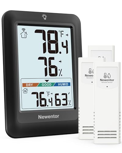 Newentor Indoor Outdoor Thermometer Wireless with 24H/48H/ALL-TIME High Low | Big Number 4" Display, Inside Outside Temp & Humidity, Comfort Indicator, Weather Station for House Patio, Black, 3 Sensors - color: Black, size: with 3 sensor