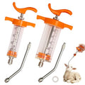 2Pcs Reusable Goat Syringe with 2 Drench Nozzle,Adjustable Dosage Sheep Drench Gun Syringe for Goats,Horse,Piglet,Calf,Dog,Livestock Supplies,20ML+50ML (Orange)