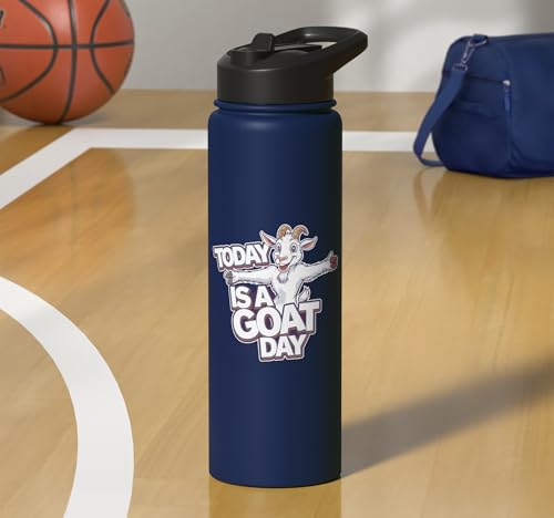 Childrens Today is a Goat Day Design | Kids Goat Stainless Steel Insulated Water Bottle - color: Navy Blue