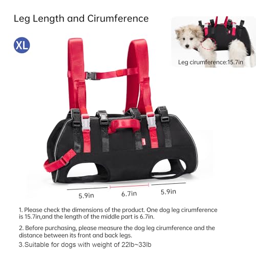 Wakytu Dog Emergency Rescue Sling - Lightweight Packable Lift Harness | with Handle - Safe Transport for Small Medium Dogs - Ideal for Hiking Skiing（22-33lbs） - size: XL（22-33lbs）