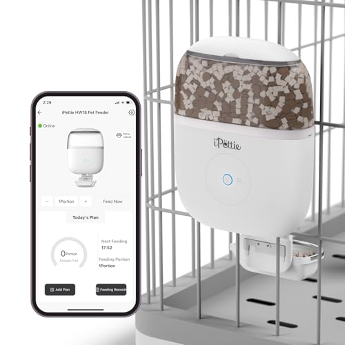 iPettie Smart WiFi Hanging Cage Feeder, Remote & Portion Control, 62oz | WiFi APP Control, Timed Feeding, Compatible with 5-30mm Dry Food, Ideal for Rabbits, Cats, Dogs, Hamsters, and Pet Stores