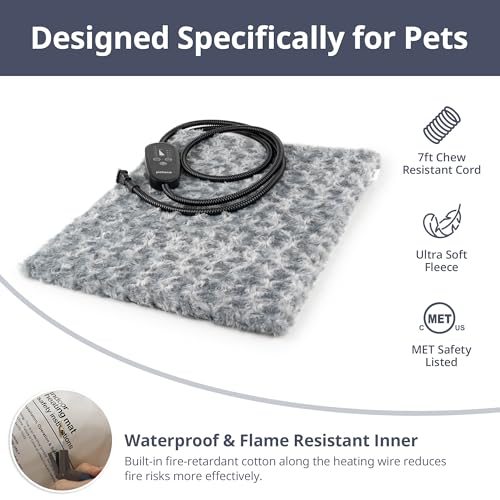 Adjustable Temperature Dog Heating Pad, 35.4"x23.6", 120W Light Gray | 6 Heat Settings, 4 Timer Options, Chew-Resistant Cord, Rosebud Fabric Surface, Ideal for Large Dog, Multiple Cats & Dog House - size: XXL – Rectangular 35.4" x 23.6"