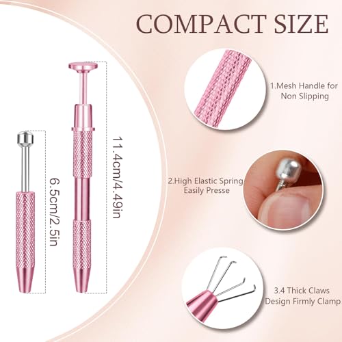 2Pcs Piercing Ball Grabber Tool for Changing Jewelry, Stianless Steel Flat Back Earring Applicator Internally Threaded Push Pin Piercing Grabber Tool - color: Pink-B