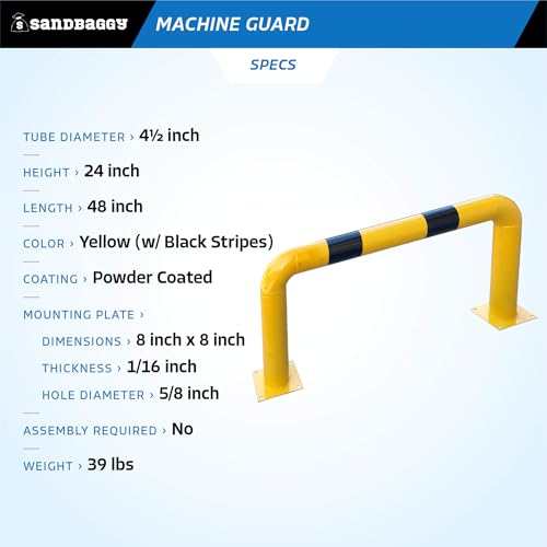Sandbaggy High Profile Machine Safety Guard (24" H x 48" L) - Fixed Industrial Barrier Guards - Vehicle Impact Protection - Yellow Finish (1)