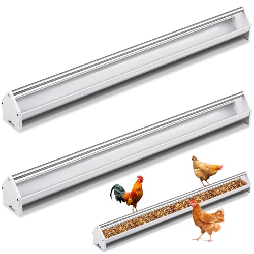 Reallnaive 2 Pack 47 in Plastic Chicken Feeder Trough, Stainless Steel Bars | Rust-resistant Plastic Body, Stainless Steel Anti-roost Bars, Easy to Clean, for Chickens, Ducks, Geese, Pigeons & Goats