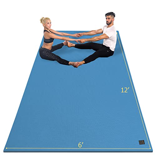 GXMMAT Large Yoga Mat 12'x6'/10'x6'/6'x8'(7mm), Extra Thick Workout Mats for Home Gym Flooring, Ultra Comfortable Non-Slip Quick Resilient Barefoot Wide Exercise Mat for Pilates, Stretching,Meditation - color: Blue Sky, size: 6*12 FT