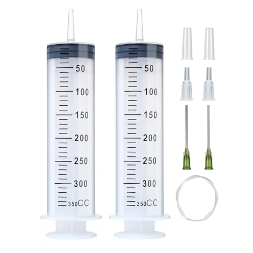 2 Sets 300ml 350ml Large Syringes with 55.1 Inch Tubes, Sterile and Individual Sealed, Plastic Garden Syringe for Liquid, lip Gloss, Paint, Epoxy Resin, Oil, Watering Plants, Refilling - style: 350 ml