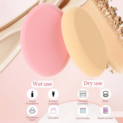 2 Pack Oval Puff Egg Foundation Sponge Oval Makeup Sponges Professional Makeup Sponge for Eye Foundation Blush Application Forehead Cheeks, Dry and Wet (Skin Tone and Pink)