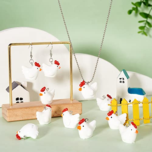 Beadthoven 40pcs Mini Chicken Hen Resin Charm Pendants Cute 3D Mini Farm Animal Dangle Charm Beads for DIY Jewelry Making Earring Necklace Keychains Making Accessories - color: Chicken