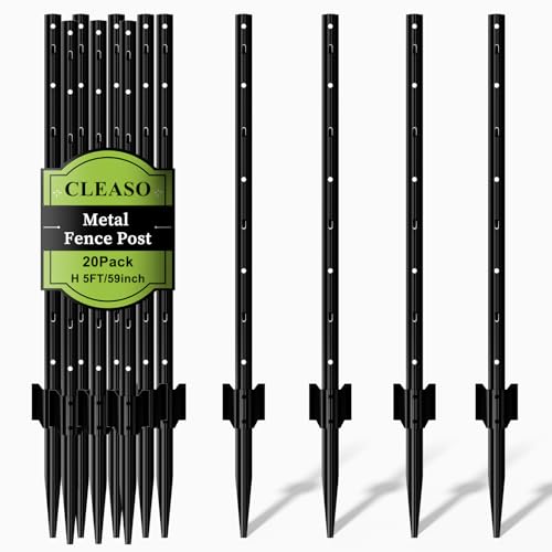 Metal Fence Posts for Wire Fencing,Heavy Duty U Post 5 FT Black | 20 Packs Rustproof Powder-Coated Steel Fence Stakes, No-Dig Fence Posts for Farm, Orchard, Yard & Temporary Fencing - color: Black, size: 5FT-20P