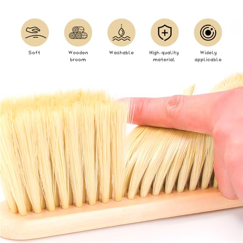 Wooden Dust Brush, 14 Inch Bench Brush Horse Hair Brush Hand Broom Counter Duster, Soft Bristle Dust Brush Whisk Broom Upholstery Cleaning Tool for Car Home Workshop (Yellow) - color: Yellow