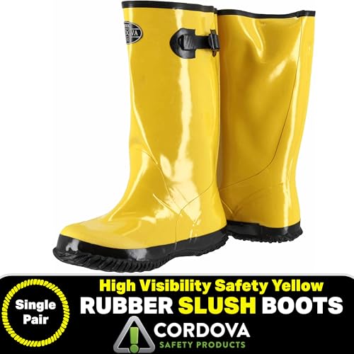 Yellow Slush Boots with Black Ribbed Sole, Cotton Lined, 17-Inch Length, Over-The-Shoe Style - size: 17