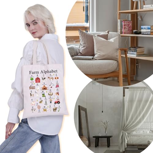 VAMSII Farm Alphabet Tote Bag Funny Farmer Gifts Farm Life Gifts Farm Themed Gifts Canvas Bag Farm Owner Gift Storage Bag
