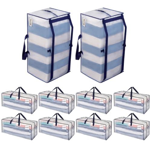 VENO 10 Pack Heavy Duty Moving Bags with Backpack Straps, Zippers & Handles, Extra Large Packing Bags for College Dorm Essentials, Moving Supplies Alternative to Cardboard Moving Boxes - color: Clear, size: 10 Pack