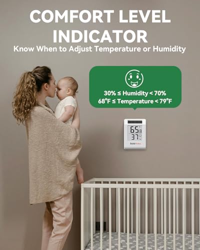BALDR 4-Pack Digital Hygrometer Thermometer, Solar Humidity Monitor (White) | No Setup Needed,Solar Power with Battery Backup,10s Data Refresh,Comfort Indicator Meter for Home Bedroom Greenhouse Office - color: White 4 Pack