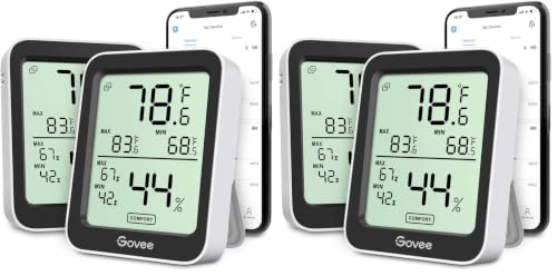 Govee Indoor Hygrometer Thermometer 2Pack H5075 with Bluetooth App Control (Pack of 2) - color: Black, size: 4 Pack