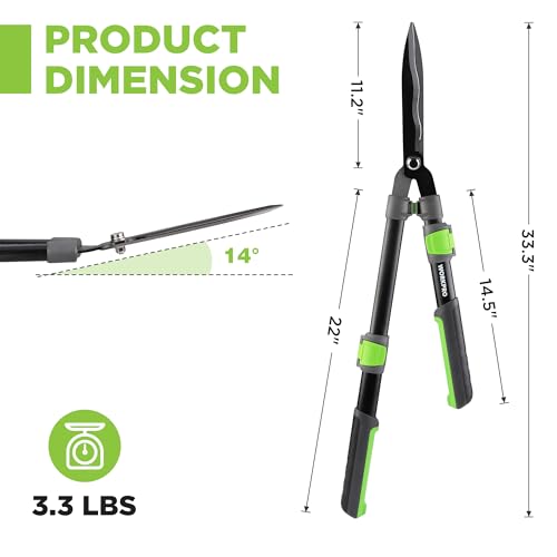 WORKPRO Extendable Hedge Shear, 25"-33" Manual Hedge Clipper/Bush Cutter | Gardening Shears with Steel Wavy Blade, Shock Absorbing Bumper, Ergonomic Handle for Pruning Borders & Shrubs - size: 25"-33"