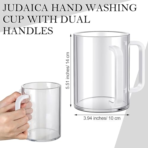 Dingion Judaica Hand Washing Cup for Netilat Yadayim | Clear Acrylic Judaica Hand Washing Cup Stable Dual Clear Handles 5 Inch Netilat Yadayim Cup Traditional Jewish Ritual Kohanim - color: Clear, White Handle