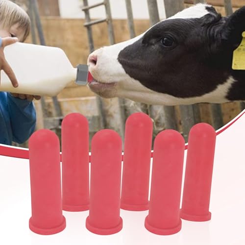 6PCS Calf Feeder Pacifier Teats Soft Rubber Food Grade Feeding Nipples | Bite-Resistant Calf Teat Nipple Replacement Feeding Nipples Farm Supplies, Livestock Nursing Bottle Nipple Milk Bucket Feeder - color: RED