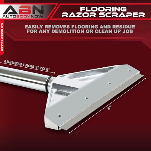 ABN Floor Razor Scraper, 8in – Heavy-Duty Adjustable Handle – Demolition, Flooring Removal Razor Blade Scraper
