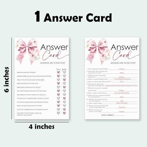 True or False & Baby Shower Feud Theme Baby Shower Game Activities-30 Pink Bow & Floral Double-Sided Game Cards(5’’x7 ’’) & 1 Answer Card(4’’x6’’) For Boys & Girls-Gender Neutral Decor & Supplies-A03 - color: True Or False & Baby Shower Feud