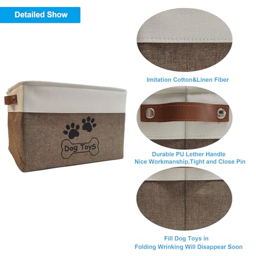 Dog Toy Basket Collapsible Dog Toy Box Foldable Dog Toy Bin for Pet Chew Toys - color: Brown, size: M:15"L x 11"W x 9"H