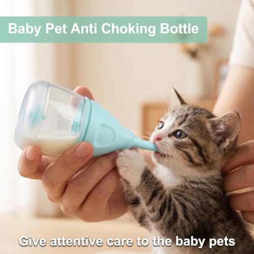 Kitten Bottles for Nursing,Puppy Bottles for Nursing Puppy Milk (6 Nipples) | Anti-Choking Feeder with Replaceable Reusable Silicone Nipples