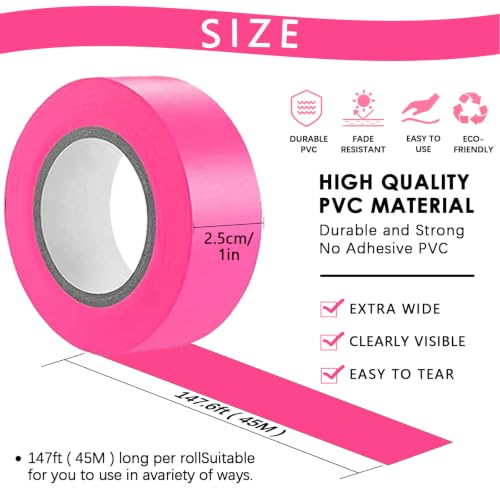 2 Pack Pink Flagging Tape, Non-Adhesive, 1"*294ft | Plastic Ribbon Neon Marking Roll, Marking Tape for Tree Marking, Hunting, Boundaries and Hazardous Areas,Trail Marking - color: Pink-2pcs