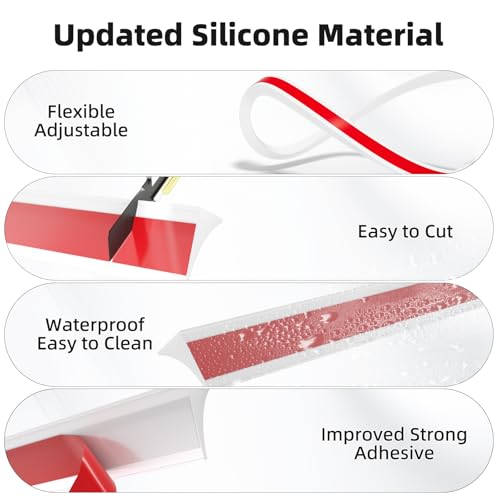 78 inch Shower Threshold Water Dam Barrier Water Stopper, Glass Shower Door Bottom Seal Strip, Silicone Rubber Kitchen Sink Splash Guard for Countertop, Bathtub, Bathroom（White） - color: White, style: 78 Inch