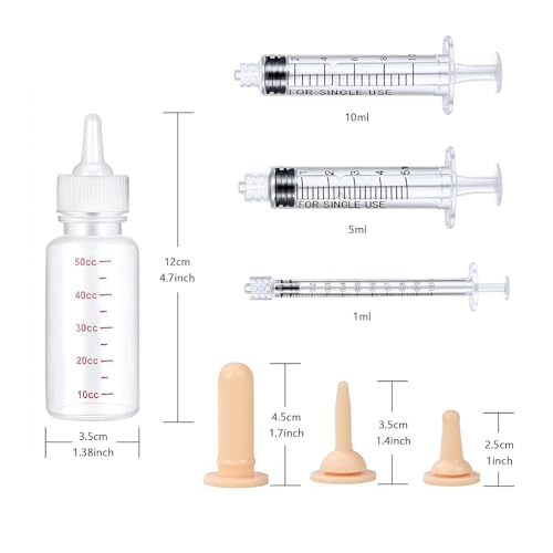 Newborn Kitten Nursing Bottle Feeding Kit, Pet Bottle, Silicone Nipples, 8 FR Feeding Tube, Pet Pill Shooter, Aspirator Bulb, Small Animal Feeding Supplies for Newborn Pet Dog Rabbit Goat