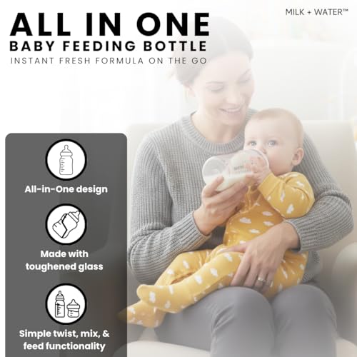 MILK & WATER Glass All-in-One Baby Bottle with Anti Colic Nipple - color: Arctic White