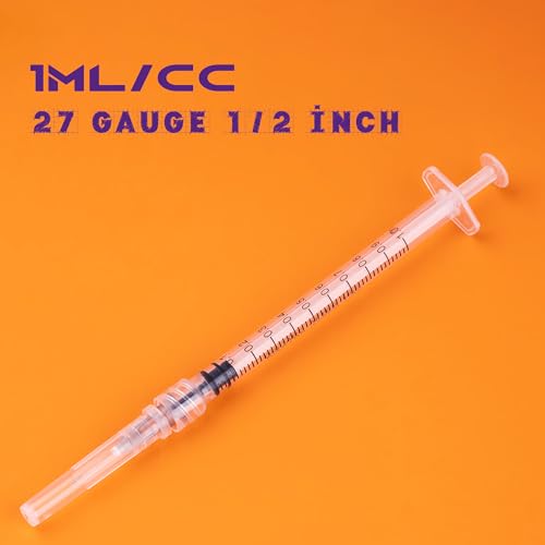1ml Syringes with Needle 27G Needle 1/2 Inch Disposable Small Syringe for Liquids, Individually Wrapped, Pack of 100 - size: 1ML-27G 1/2"